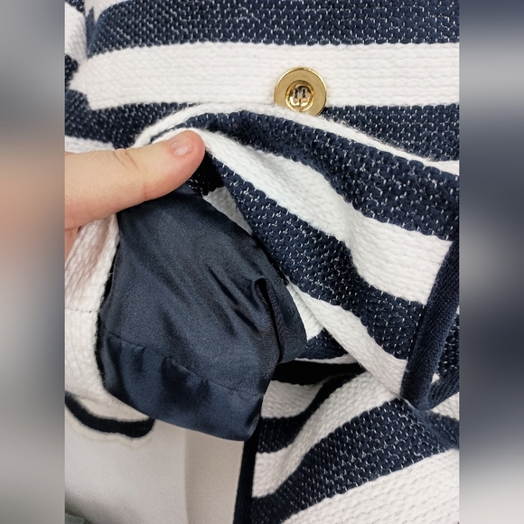 JONES NEW YORK Navy White Striped Nautical Blazer work pinstriped size 12 - Picture 9 of 11